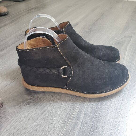 Born Toya Boot Womens Black Leather Ankle Casual Braided